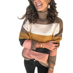 Damen modischer Strickpullover mit lässigem Rollkragen und farbiger Blockgestaltung R&B