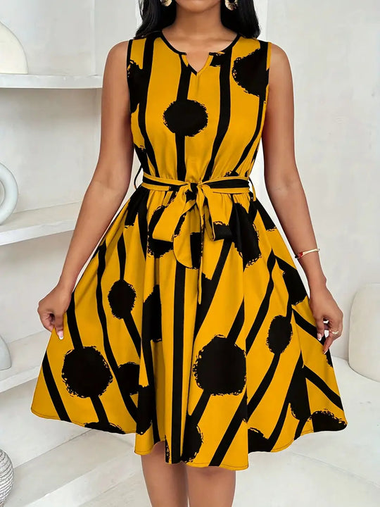 Damen Elegantes Kleid mit grafischem Muster und Taillengürtel R&B