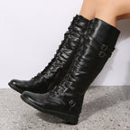 Damen Schnürstiefel mit modischem Riemendesign und robustem Profil R&B