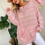 Damen lässiger Strickpullover mit elegantem Streifenmuster und praktischer Brusttasche R&B