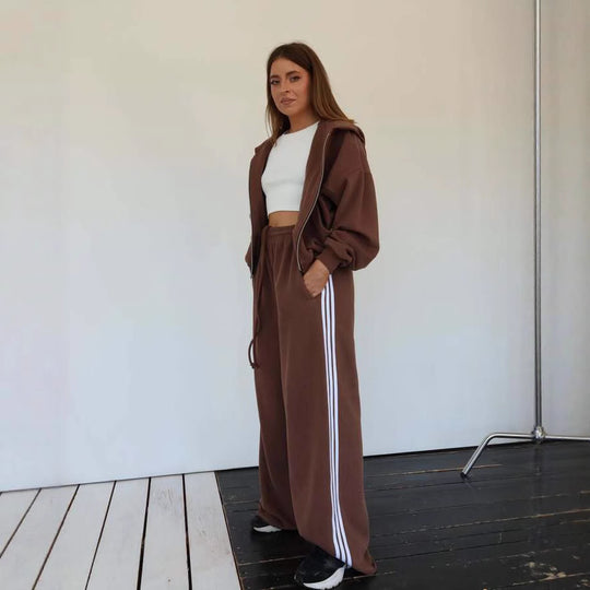 Damen Trendiges Sport-Lounge-Set mit cropped Sweatjacke und weit geschnittenen Jogginghosen R&B