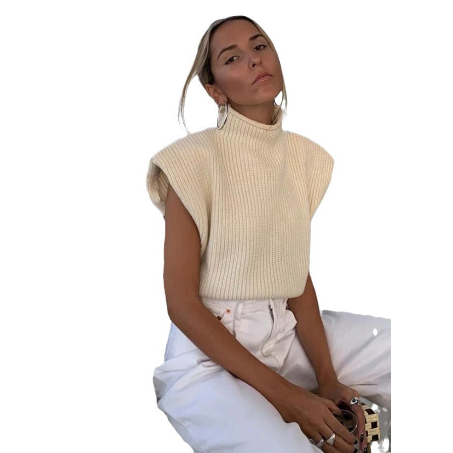 Damen Stricktop mit Stehkragen und Puffärmeln R&B