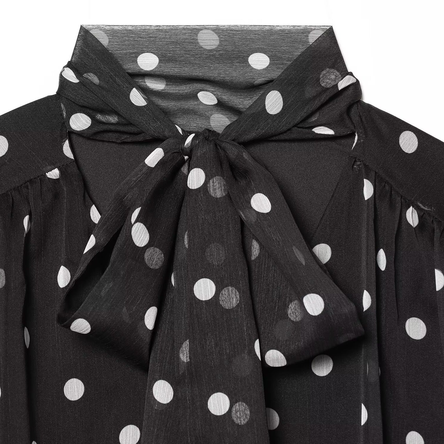 Damen transparente Bluse mit Schleifenkragen im Polka-Dot-Design R&B