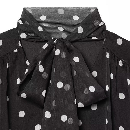 Damen transparente Bluse mit Schleifenkragen im Polka-Dot-Design R&B