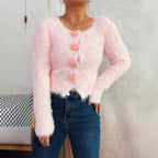 Damen Kuscheliger Strickpullover mit Herzknöpfen R&B