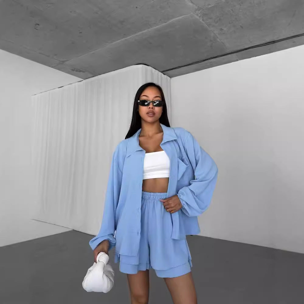 Damen Entspanntes Shorts-Set mit Oversized Hemd R&B