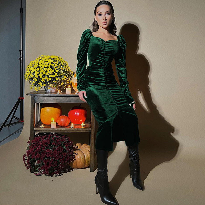 Damen Midikleid mit Puffärmeln und elegantem Taillierungsdesign R&B