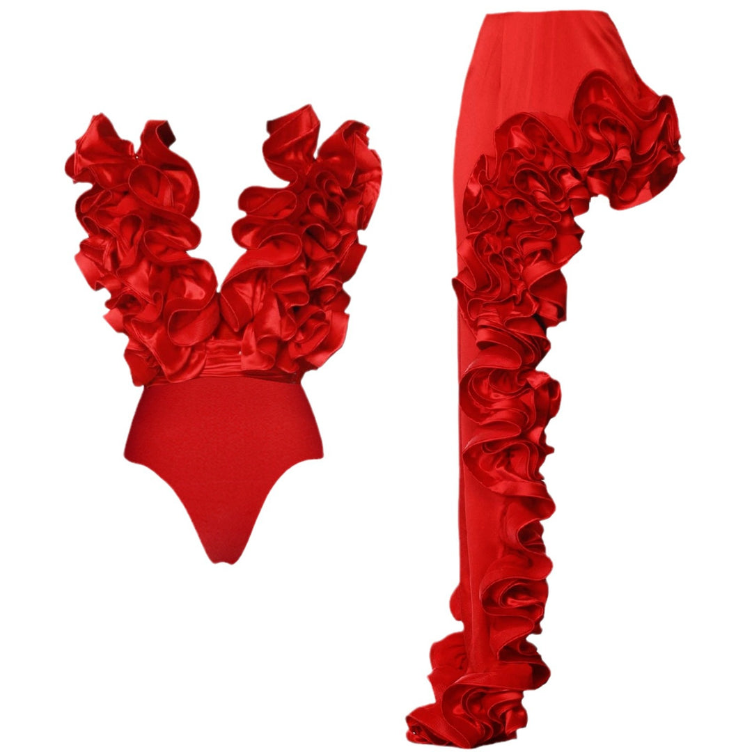 Damen Eleganter Badeanzug mit Rüschen und weitem Hosen-Design R&B