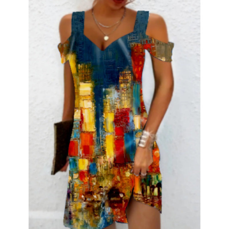 Damen Off-Shoulder Sommerkleid mit schwingendem Saum und aufregendem Spiraldesign R&B