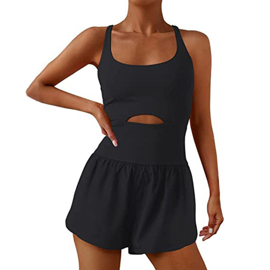 Damen Sportlicher Jumpsuit mit tailliertem Schnitt und tiefem Ausschnitt R&B
