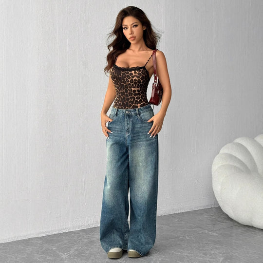 Damen Spitzen-Bodys mit Leopardenmuster R&B