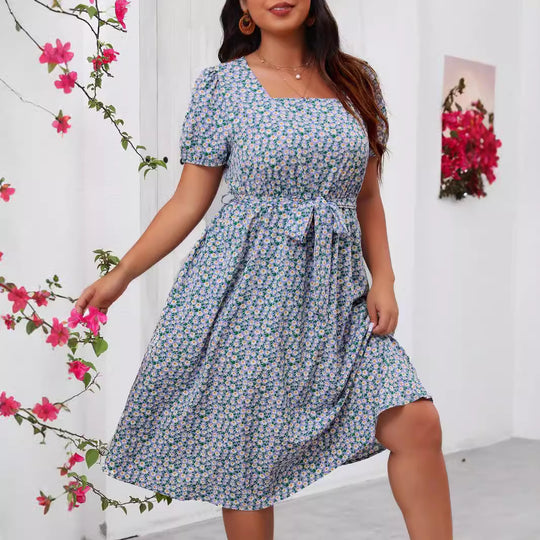 Damen Midi Kleid mit floralem Allover-Print und Puffärmeln R&B
