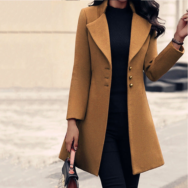 Damen Eleganter Wollmantel mit strukturiertem Schnitt R&B