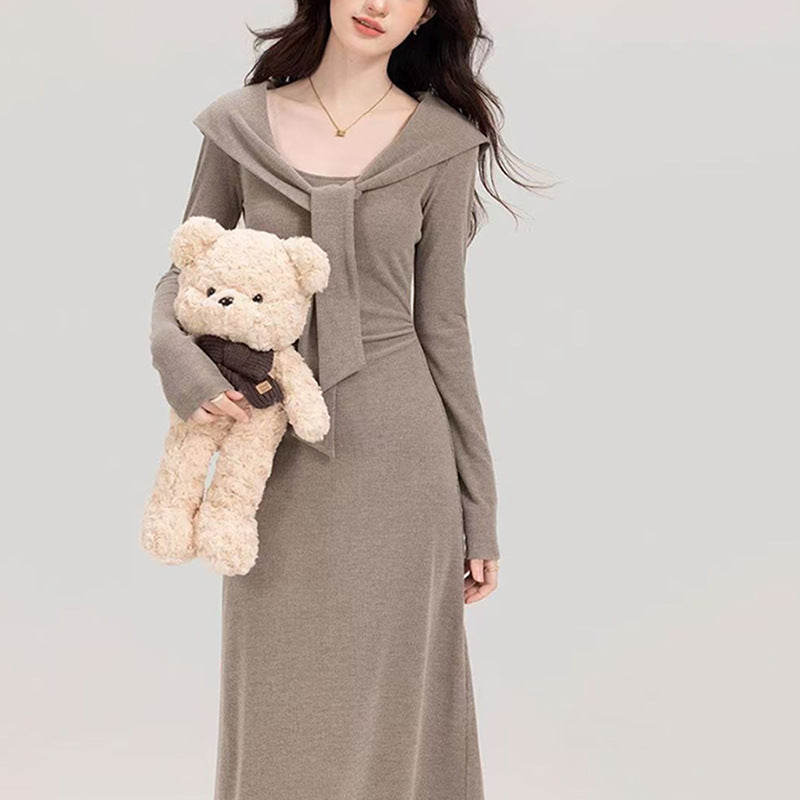 Damen tailliertes Kleid mit schickem Kordelzug und elegantem V-Ausschnitt