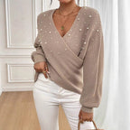Damen offener Strickpullover mit Perlendetails R&B