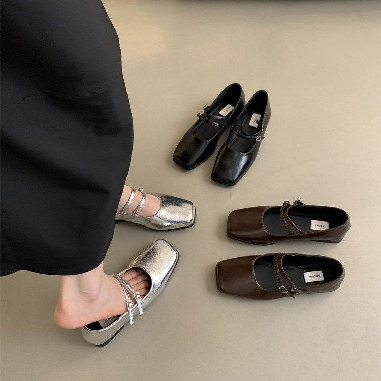 Damen elegante Ballerinas mit modischer Doppel-Riemchen-Applikation EB