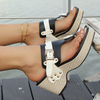 Damen Plateau-Zehentrenner mit modischem Riemen-Design und verstellbarer Schnalle R&B