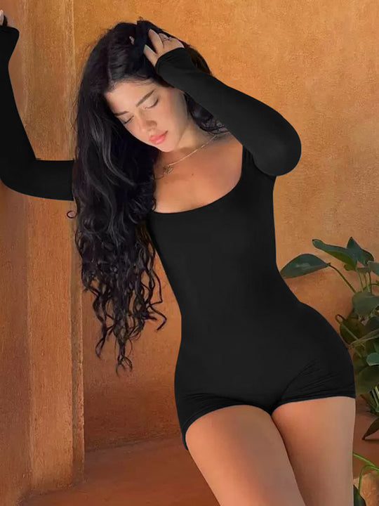 Damen Langarm Body mit tiefem Ausschnitt R&B