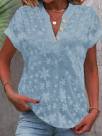Damen Bluse mit floralem Stickmuster und klassischem V-Ausschnitt