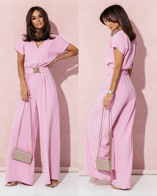 Damen Jumpsuit mit weitem Bein und trendigem Gürtel R&B