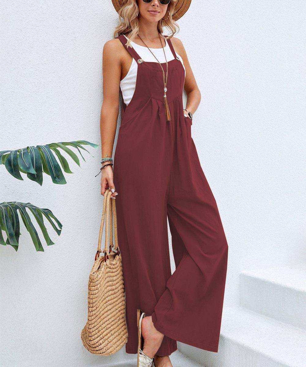 Damen Lässiger Jumpsuit mit praktischem Schnallenverschluss und weit geschnittenen Beinen R&B