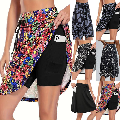 Damen High-Waist Sportrock mit integriertem Shorts und praktischen Taschen R&B