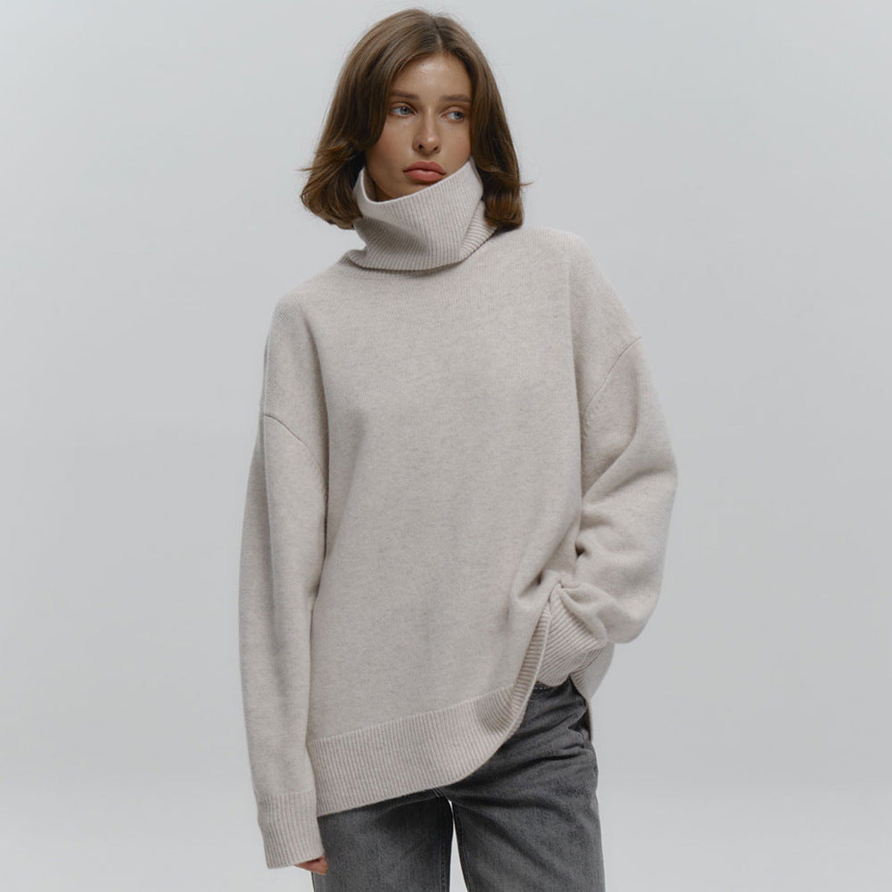 Damen Overgröße Rollkragenpullover aus weicher Wolle R&B