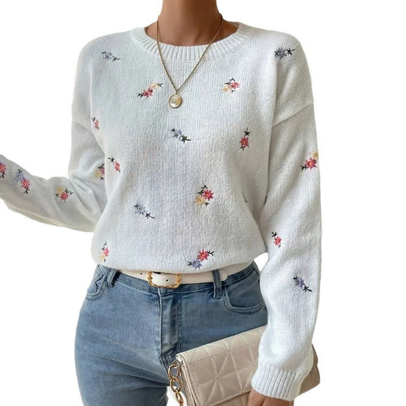 Damen kuscheliger Strickpullover mit floralem Motiv R&B