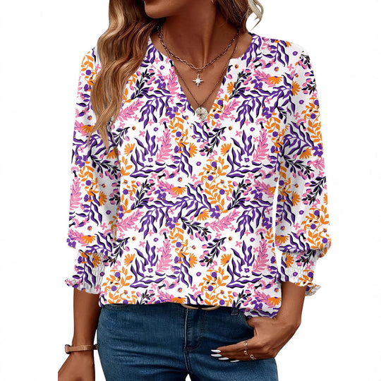 Damen modische Bluse mit verspieltem Paisleymuster und Rüschendetails R&B
