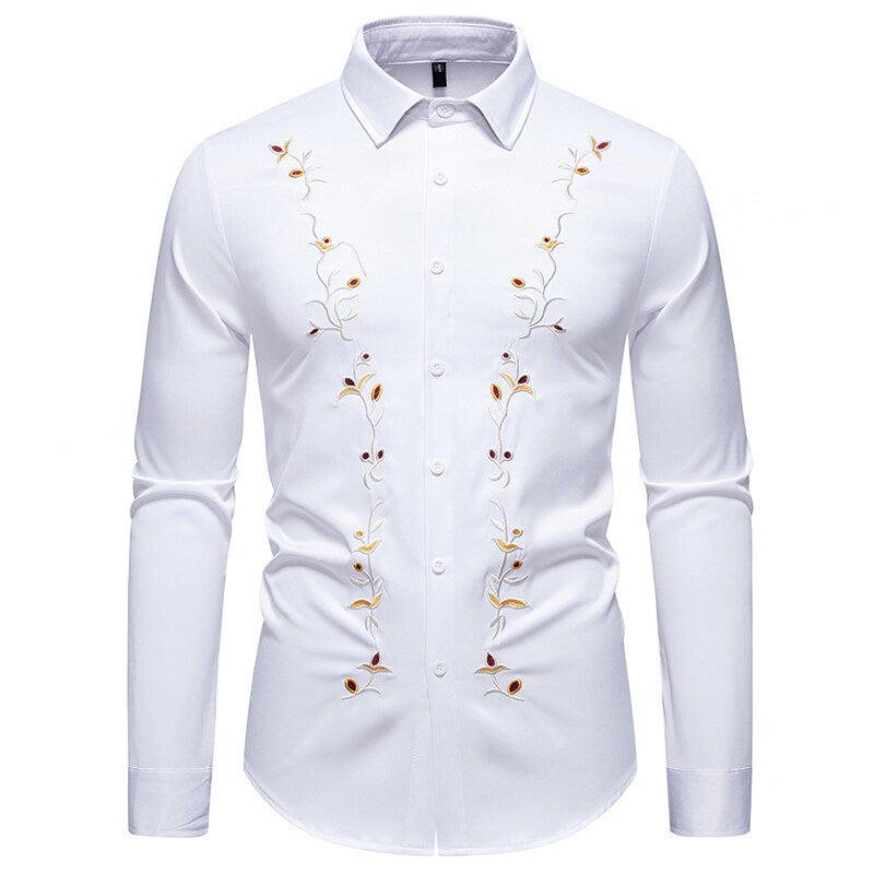 Herren Langarmhemd mit floralen Stickereien