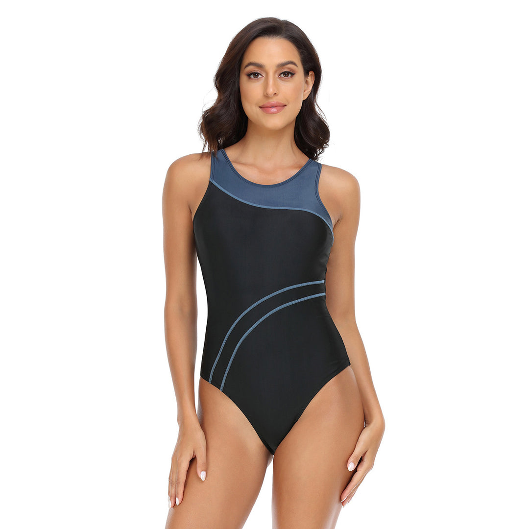 Damen Sportlicher Einteiler Badeanzug mit modischem Farbkontrast R&B