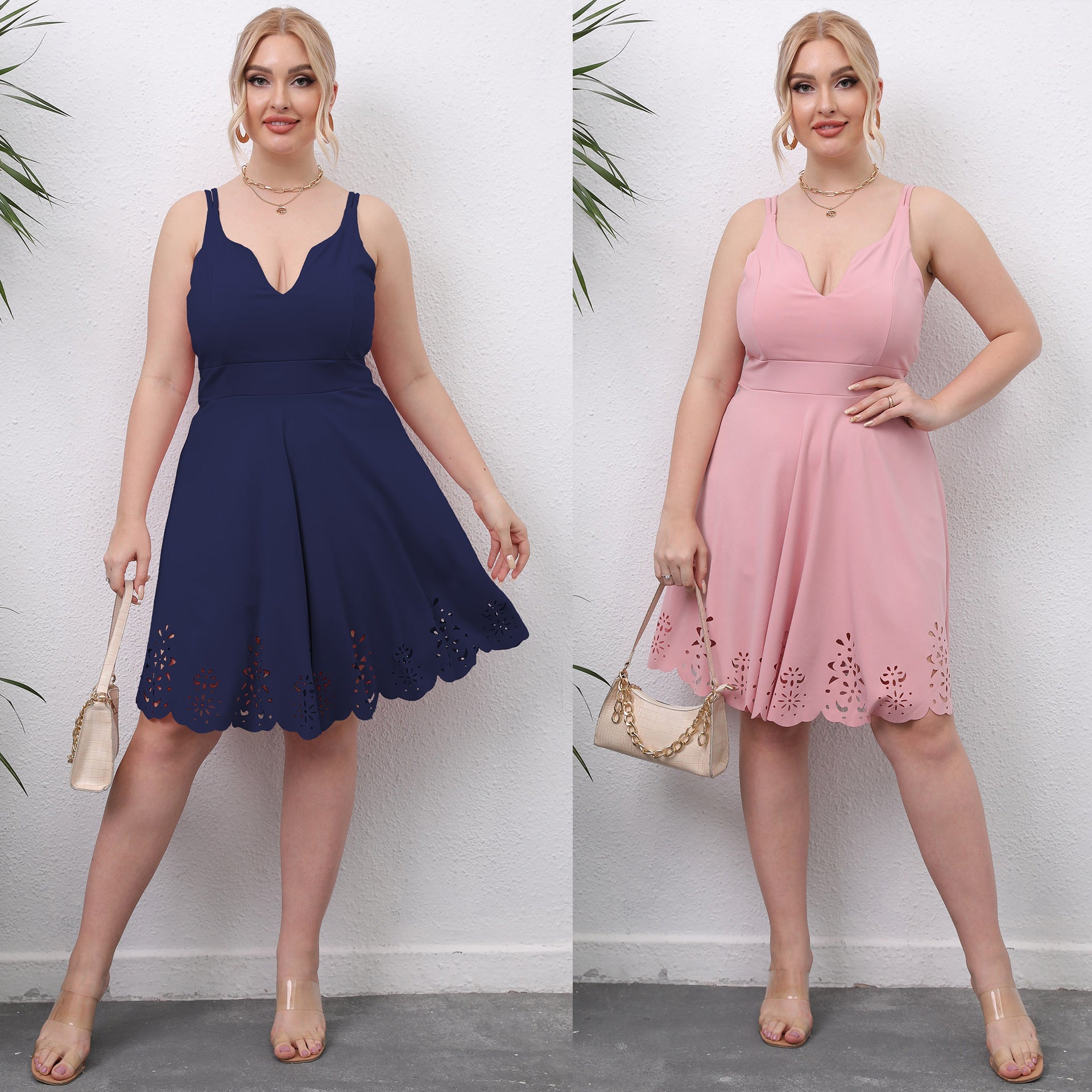 Damen A-Linien Kleid mit floralem Lochmuster R&B
