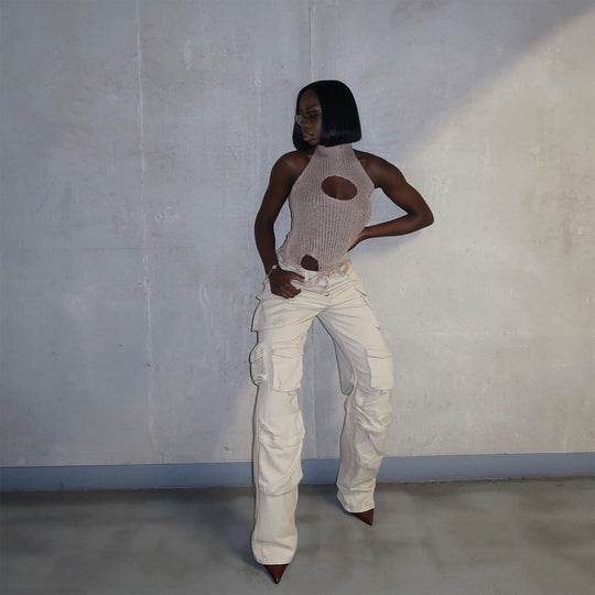 Damen Strickoberteil mit kreativem Cut-Out-Design R&B