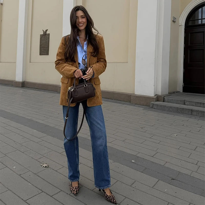 Damen Wildlederblazer mit eleganter Schnittführung und hochwertigen Details R&B