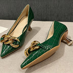 Damen elegante spitze Pumps mit goldfarbener Kettenapplikation R&B
