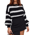 Damen Grobstrickpullover mit auffälligem Wellenmuster und lässigem Schnitt R&B
