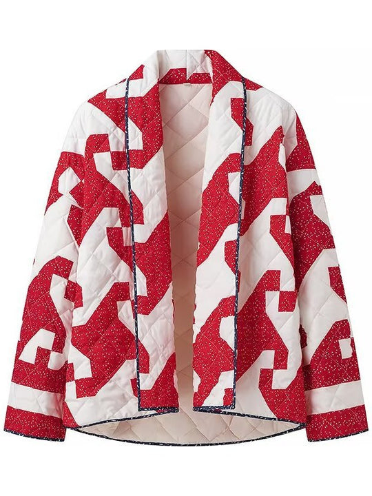 Damen gestepptes Überwurfjacke mit modernem Grafikdesign und großzügigen Taschen R&B