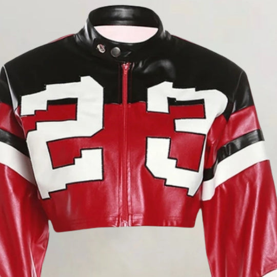 Damen cropped Kunstlederjacke im auffälligen Design R&B