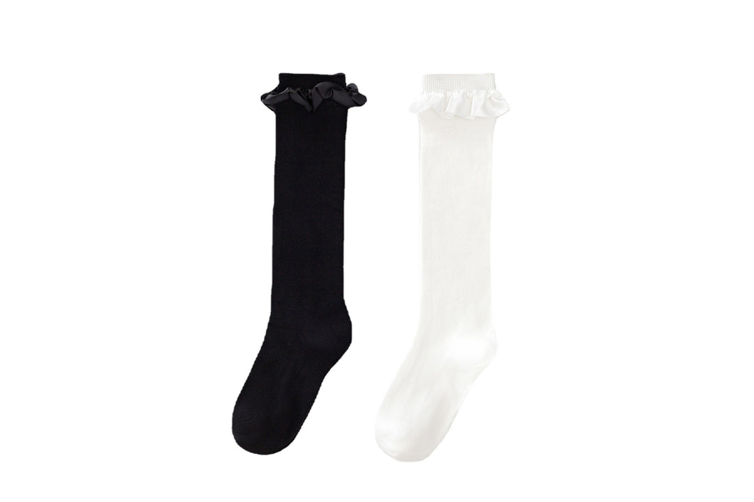 Damen Elegante Kniestrümpfe mit Rüschenabschluss R&B