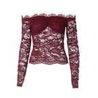 Damen Spitzencrop-Top mit Off-Shoulder Design und Rüschendetails R&B