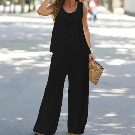 Damen Bequemes Zweiteiliges Outfit mit Knopfleiste und Weitem Schnitt R&B