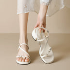 Damen elegantes Sandalen mit modischem Riemen und Blockabsatz