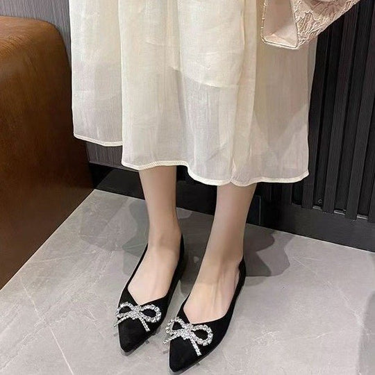 Damen elegante Ballerinas mit strassbesetztem Schleifendetail R&B