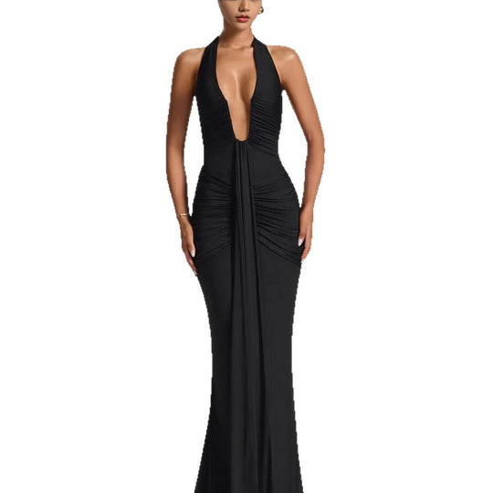Damen Elegantes Wickelkleid mit tiefem V-Ausschnitt und fließendem Rock R&B