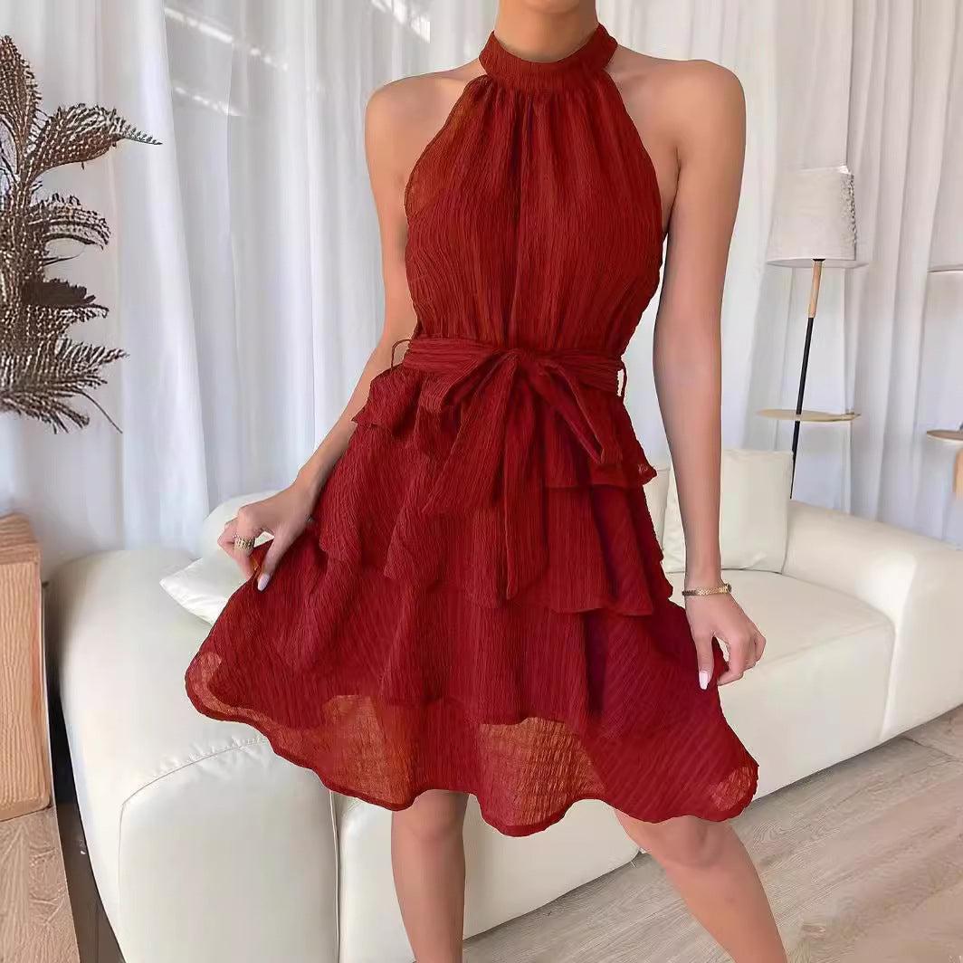 Damen Hochgeschlossenes Volantkleid mit Taillengürtel R&B