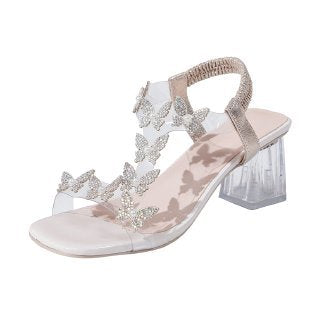 Damen Elegante und funkelnde Sandalen mit transparentem Blockabsatz R&B