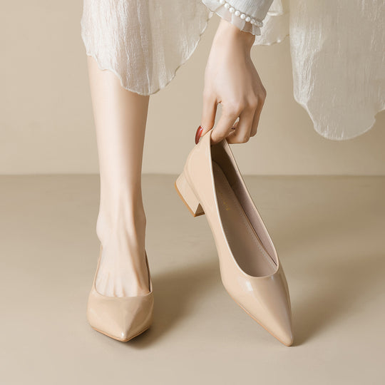 Damen elegante Ballerinas mit spitzem Zehenbereich und komfortablem Blockabsatz R&B