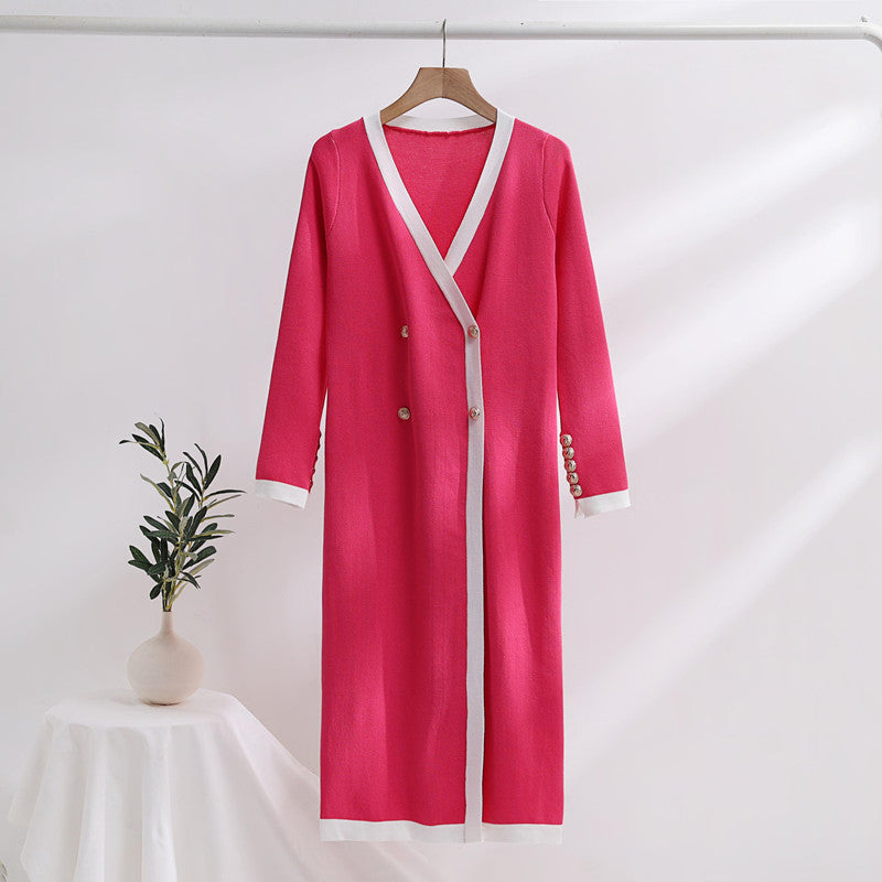 Damen eleganter Strickmantel mit Knopfdetails und V-Ausschnitt R&B