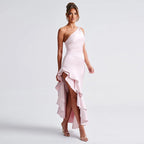 Damen Elegantes asymmetrisches Abendkleid mit Rüsche R&B