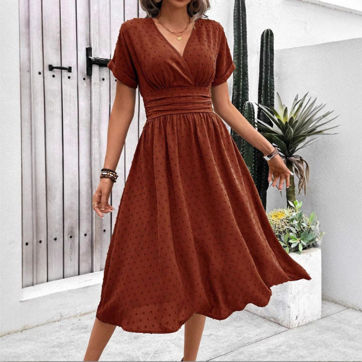 Damen Midikleid mit V-Ausschnitt und Taillenakzent R&B